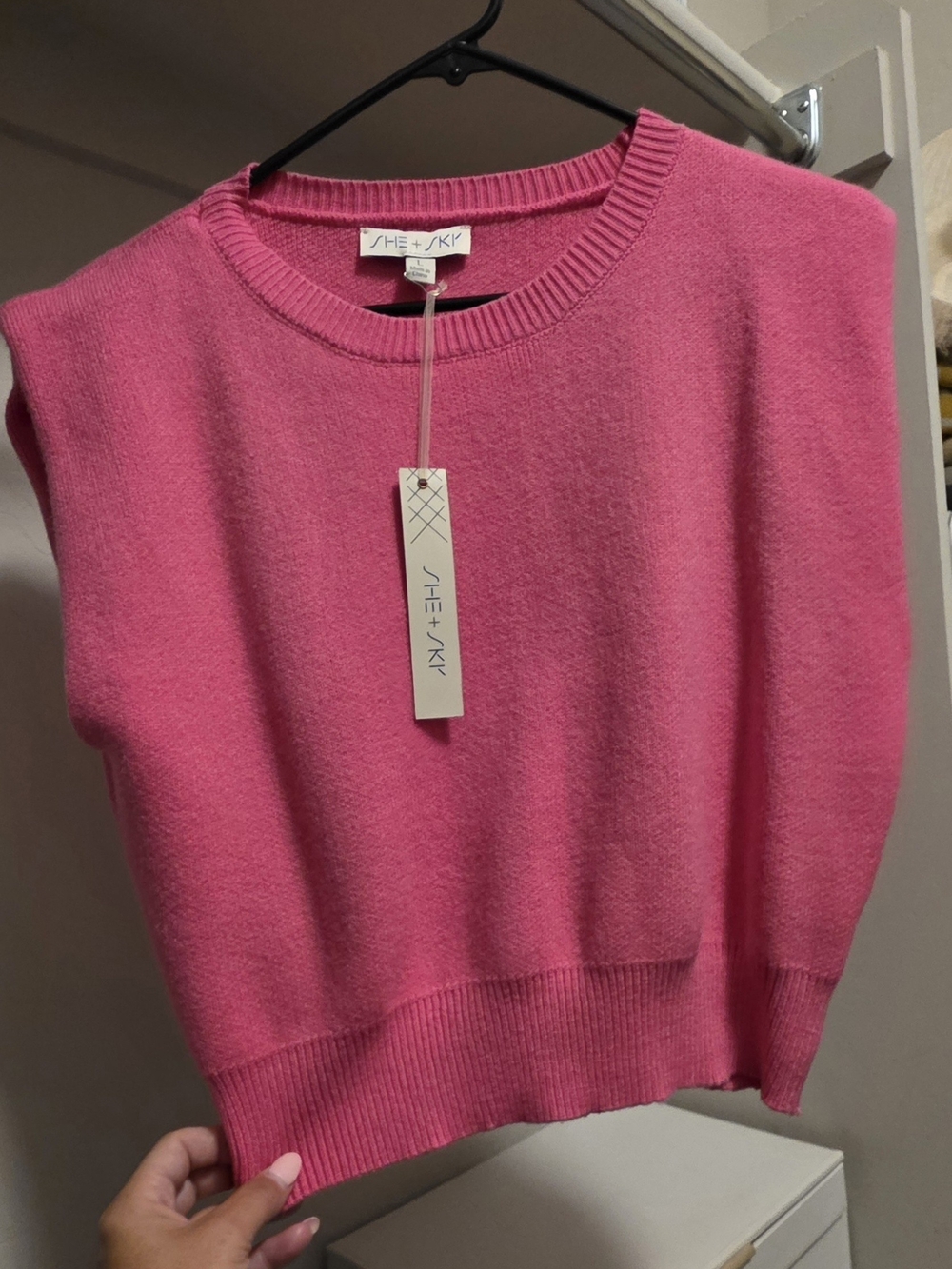 She + Sky Hot Pink Crewneck Sweater Vest